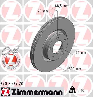 Zimmermann 370.3077.20 - Гальмівний диск autocars.com.ua