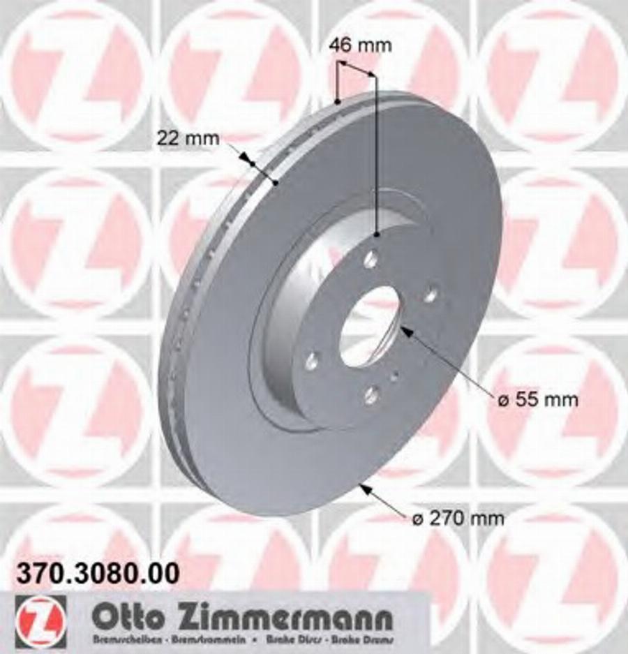 Zimmermann 370.3080.00 - Гальмівний диск autocars.com.ua