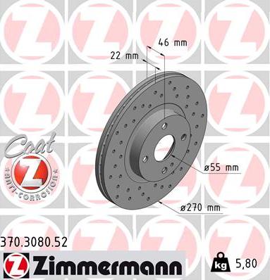 Zimmermann 370.3080.52 - Гальмівний диск autocars.com.ua