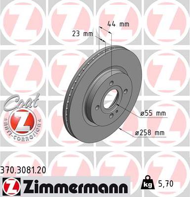 Zimmermann 370.3081.20 - Гальмівний диск autocars.com.ua