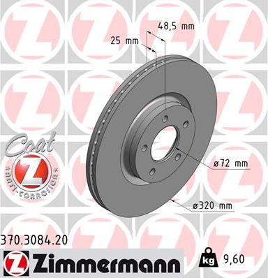 Zimmermann 370.3084.20 - Гальмівний диск autocars.com.ua