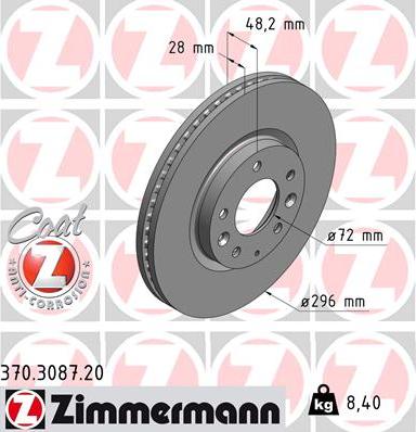 Zimmermann 370.3087.20 - Гальмівний диск autocars.com.ua