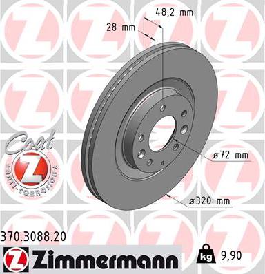 Zimmermann 370.3088.20 - Гальмівний диск autocars.com.ua