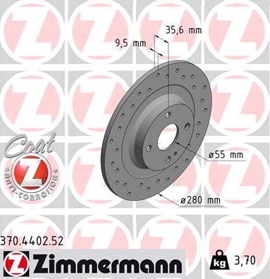 Zimmermann 370.4402.52 - Гальмівний диск autocars.com.ua