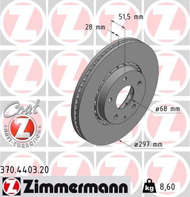 Zimmermann 370.4403.20 - Тормозной диск avtokuzovplus.com.ua