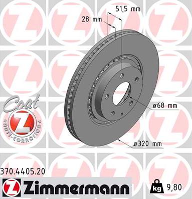 Zimmermann 370.4405.20 - Гальмівний диск autocars.com.ua