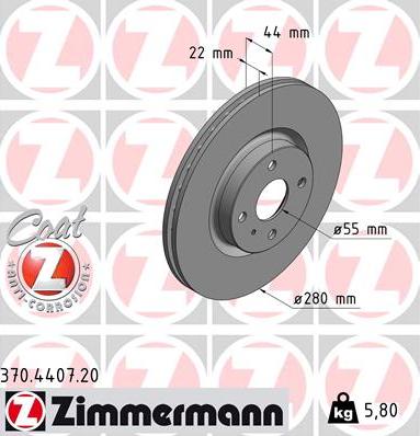 Zimmermann 370.4407.20 - Гальмівний диск autocars.com.ua