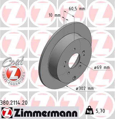 Zimmermann 380.2114.20 - Гальмівний диск autocars.com.ua