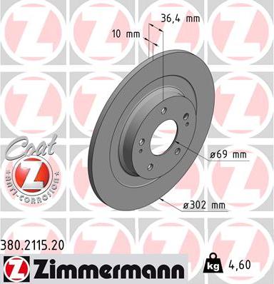Zimmermann 380.2115.20 - Тормозной диск avtokuzovplus.com.ua