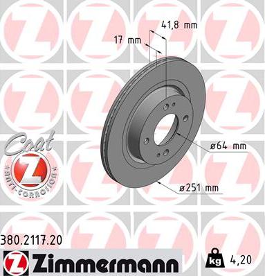 Zimmermann 380.2117.20 - Гальмівний диск autocars.com.ua