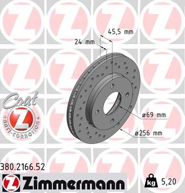 Zimmermann 380.2166.52 - Тормозной диск avtokuzovplus.com.ua