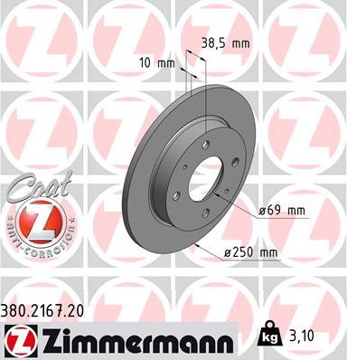 Zimmermann 380.2167.20 - Гальмівний диск autocars.com.ua