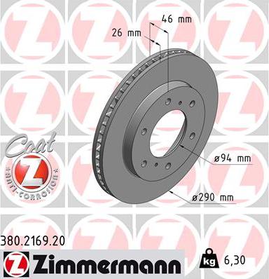 Zimmermann 380.2169.20 - Тормозной диск avtokuzovplus.com.ua