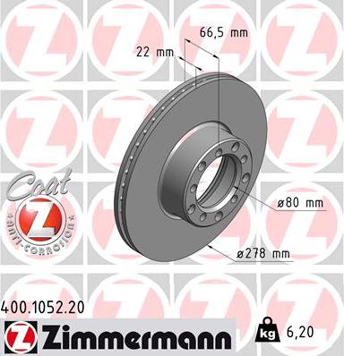 Zimmermann 400.1052.20 - Гальмівний диск autocars.com.ua