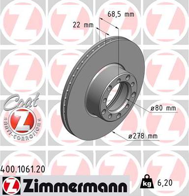 Zimmermann 400.1061.20 - Тормозной диск avtokuzovplus.com.ua