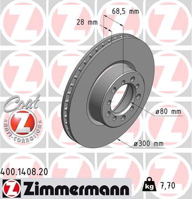 Zimmermann 400.1408.20 - Тормозной диск avtokuzovplus.com.ua