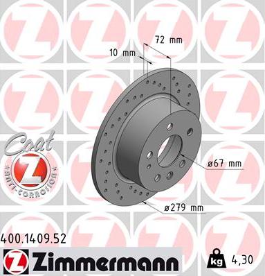 Zimmermann 400.1409.52 - Гальмівний диск autocars.com.ua