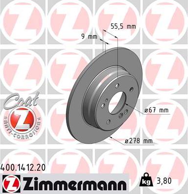 Zimmermann 400.1412.20 - Диск гальмівний autocars.com.ua