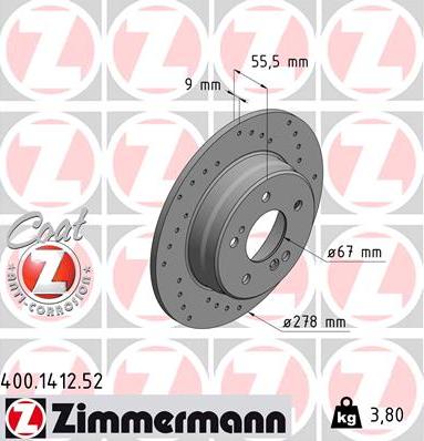 Zimmermann 400.1412.52 - Гальмівний диск autocars.com.ua