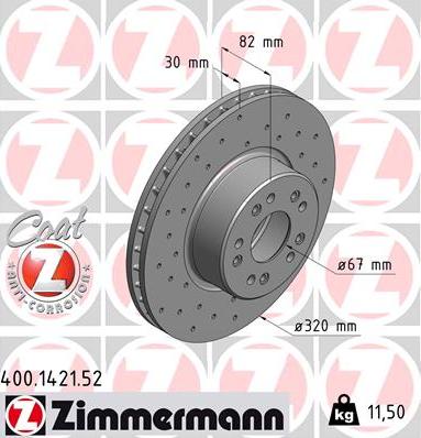 Zimmermann 400.1421.52 - Гальмівний диск autocars.com.ua