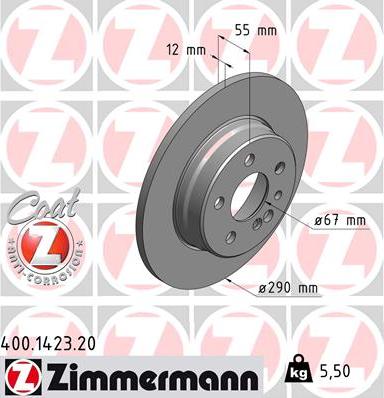 Zimmermann 400.1423.20 - Гальмівний диск autocars.com.ua