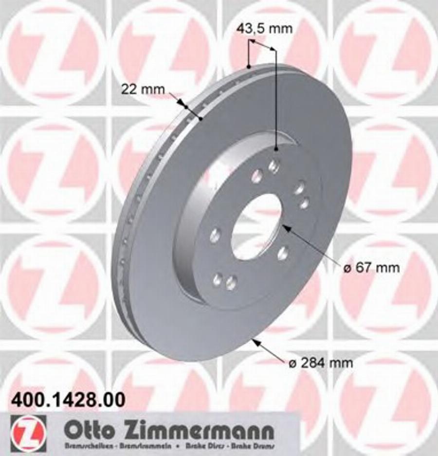 Zimmermann 400.1428.00 - Тормозной диск avtokuzovplus.com.ua