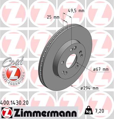 Zimmermann 400.1430.20 - Гальмівний диск autocars.com.ua