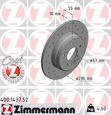 Zimmermann 400.1437.52 - Тормозной диск avtokuzovplus.com.ua