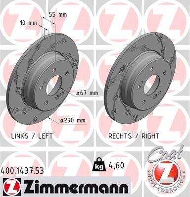 Zimmermann 400.1437.53 - Тормозной диск avtokuzovplus.com.ua