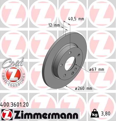 Zimmermann 400.3601.20 - Тормозной диск avtokuzovplus.com.ua
