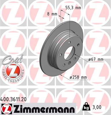 Zimmermann 400.3611.20 - Тормозной диск avtokuzovplus.com.ua