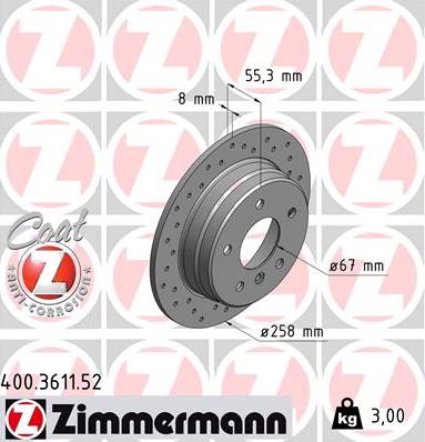 Zimmermann 400.3611.52 - Гальмівний диск autocars.com.ua