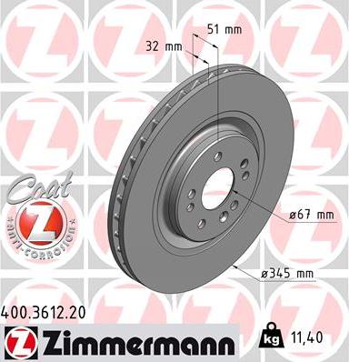 Zimmermann 400.3612.20 - Тормозной диск avtokuzovplus.com.ua