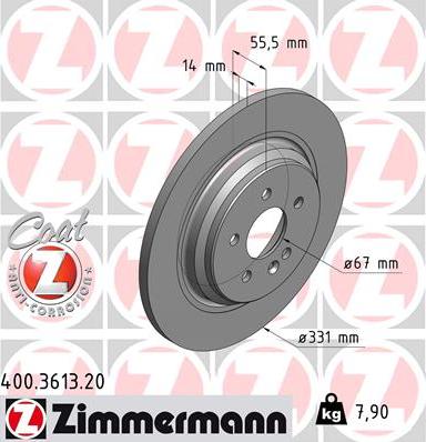 Zimmermann 400.3613.20 - Тормозной диск avtokuzovplus.com.ua