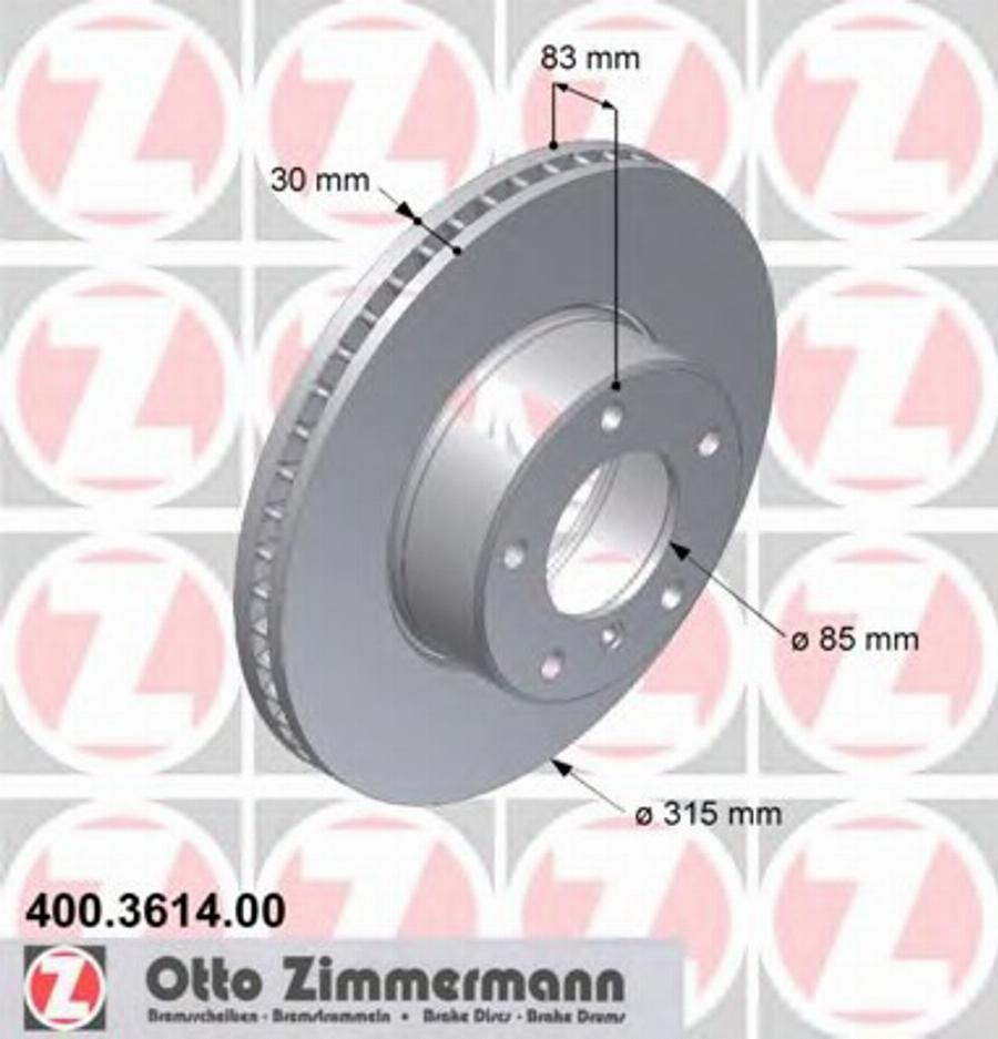 Zimmermann 400.3614.00 - Гальмівний диск autocars.com.ua