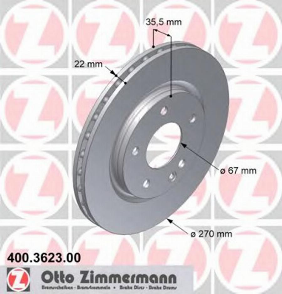 Zimmermann 400.3623.00 - Тормозной диск avtokuzovplus.com.ua