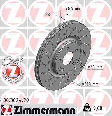 Zimmermann 400.3624.20 - Гальмівний диск autocars.com.ua