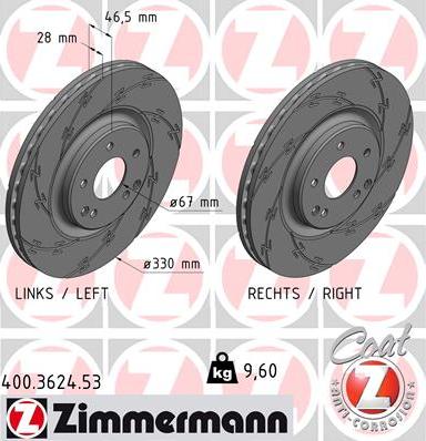 Zimmermann 400.3624.53 - Гальмівний диск autocars.com.ua