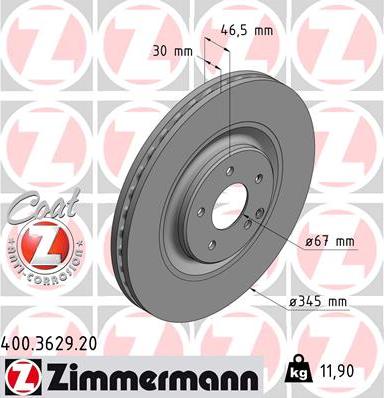 Zimmermann 400.3629.20 - Тормозной диск avtokuzovplus.com.ua