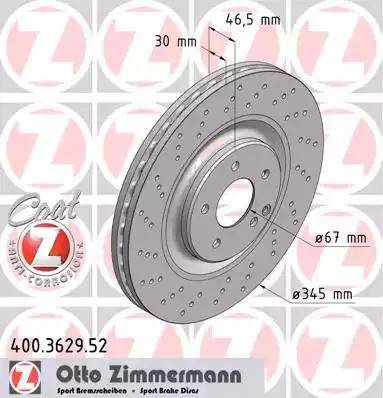 Zimmermann 400.3629.52 - Тормозной диск avtokuzovplus.com.ua