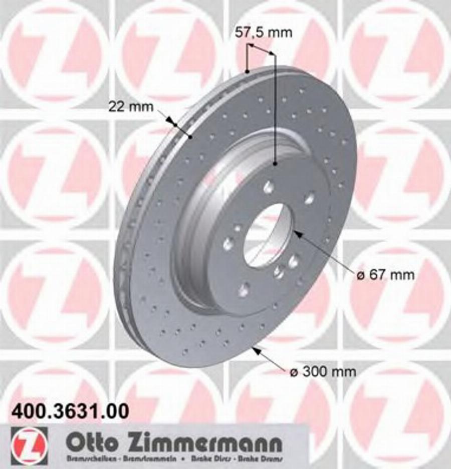 Zimmermann 400363100 - Гальмівний диск autocars.com.ua