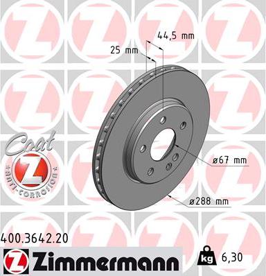 Zimmermann 400.3642.20 - Гальмівний диск autocars.com.ua