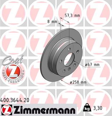 Zimmermann 400.3644.20 - Гальмівний диск autocars.com.ua