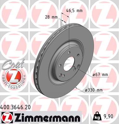 Zimmermann 400.3646.20 - Тормозной диск avtokuzovplus.com.ua