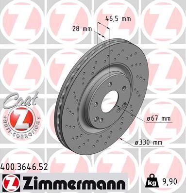 Zimmermann 400.3646.52 - Тормозной диск avtokuzovplus.com.ua