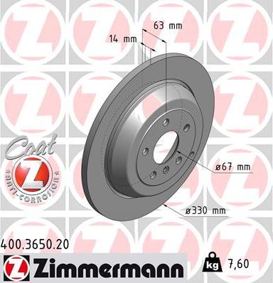 Zimmermann 400.3650.20 - Тормозной диск avtokuzovplus.com.ua