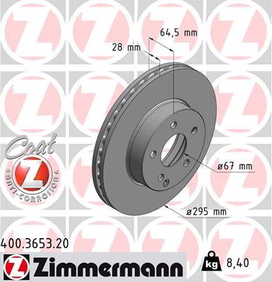 Zimmermann 400.3653.20 - Гальмівний диск autocars.com.ua