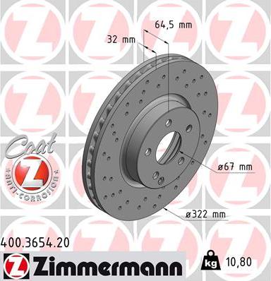 Zimmermann 400.3654.20 - Тормозной диск avtokuzovplus.com.ua
