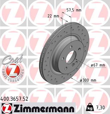 Zimmermann 400.3657.52 - Тормозной диск avtokuzovplus.com.ua