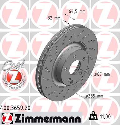 Zimmermann 400.3659.20 - Гальмівний диск autocars.com.ua